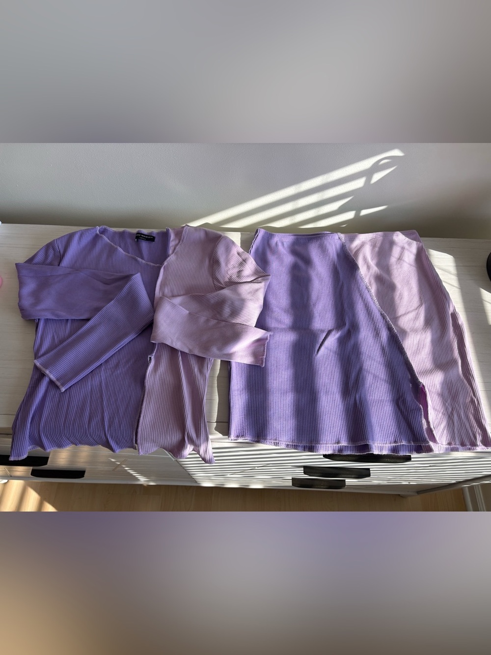 Naked Wardrobe Lavender Ribbed Knit Skirt Set